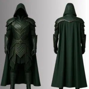 Handmade Dark Green Leather Warrior Costume, Medieval LARP Armor